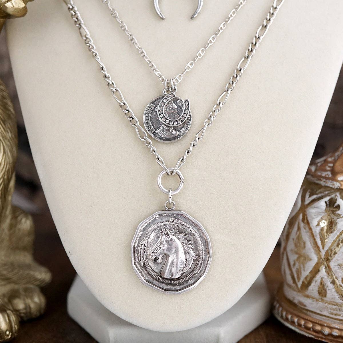Moonlit Rider – Layered Horse Coin Necklace: Gold