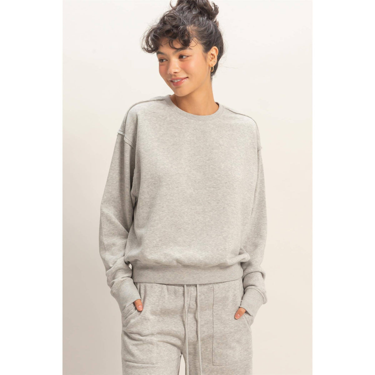 Raw Edge Detail Burnout Sweatshirt: WHIP CREAM
