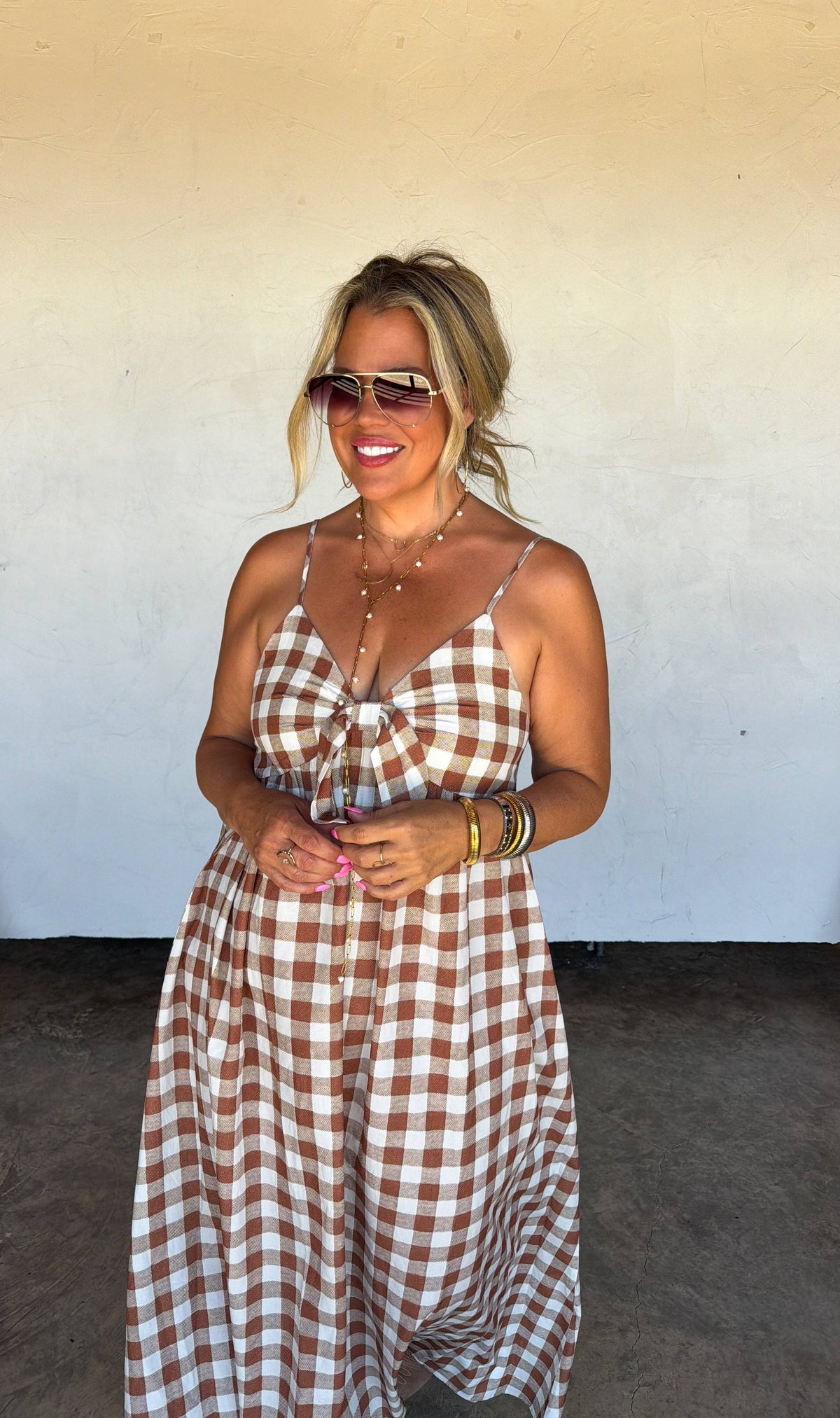 WESTERN CHARM MAXI DRESS: BROWN GINGHAM