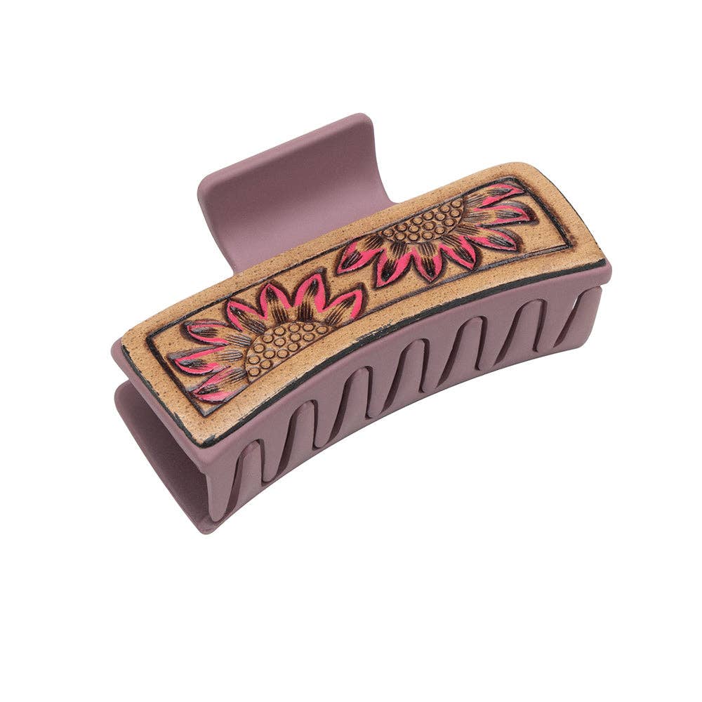 Sunset Sunflower Hair Comb Clip: Hand-Tooled