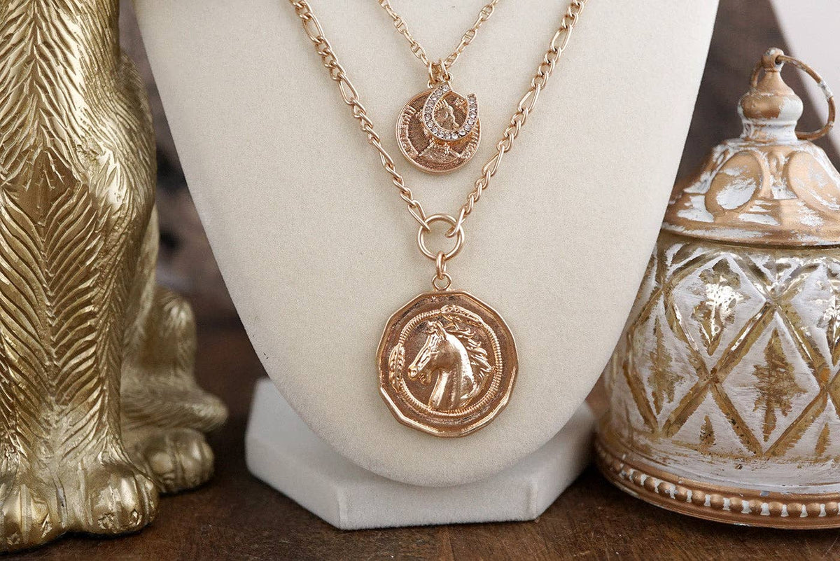 Moonlit Rider – Layered Horse Coin Necklace: Gold