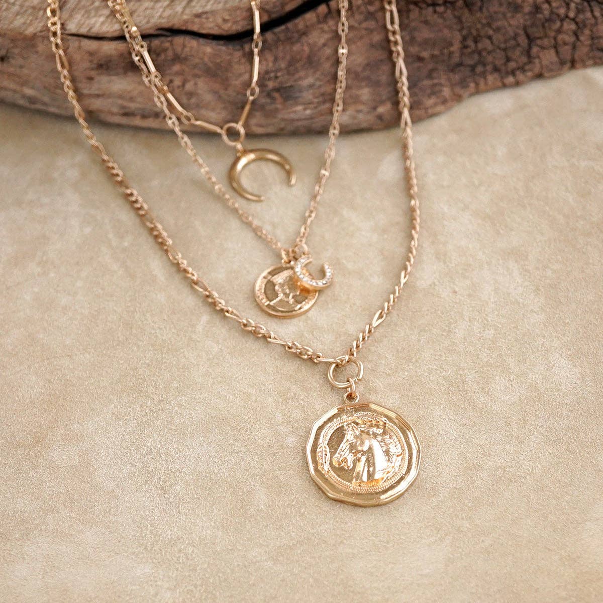 Moonlit Rider – Layered Horse Coin Necklace: Gold