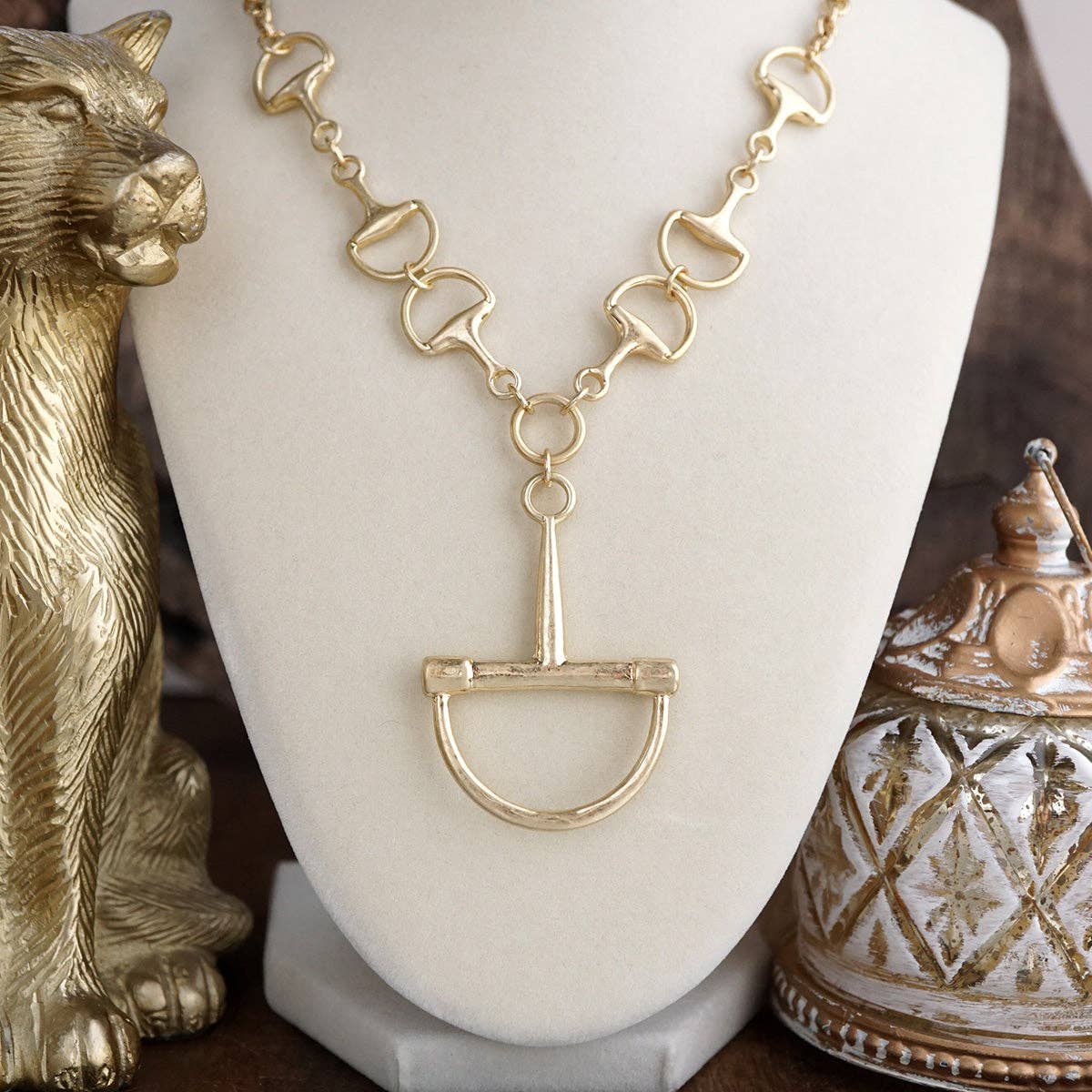 Bit by Bit – Horse Bit Pendant Chain Necklace: Worn Gold