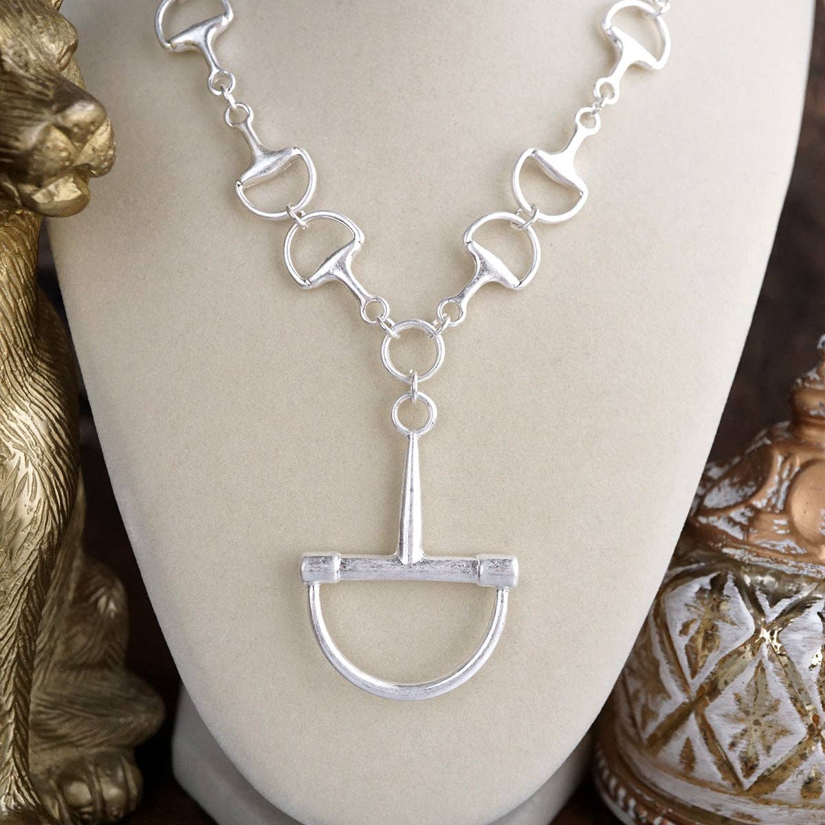 Bit by Bit – Horse Bit Pendant Chain Necklace: Worn Silver