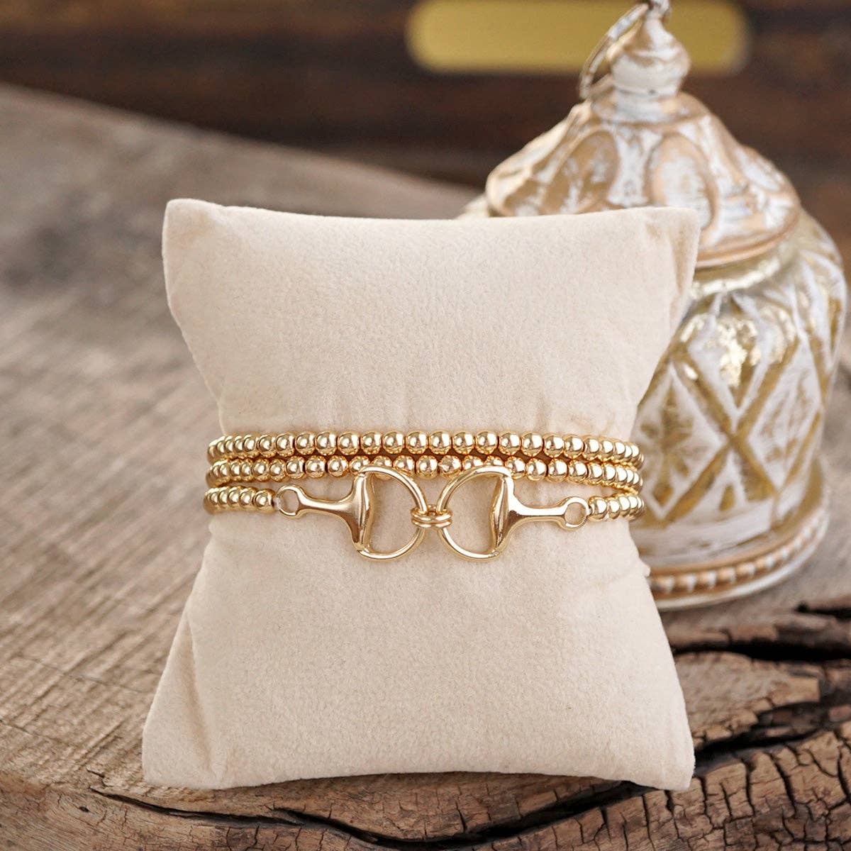Bit of Shine – Set of 3 Stretch Bracelets with Horse Bit: Silver