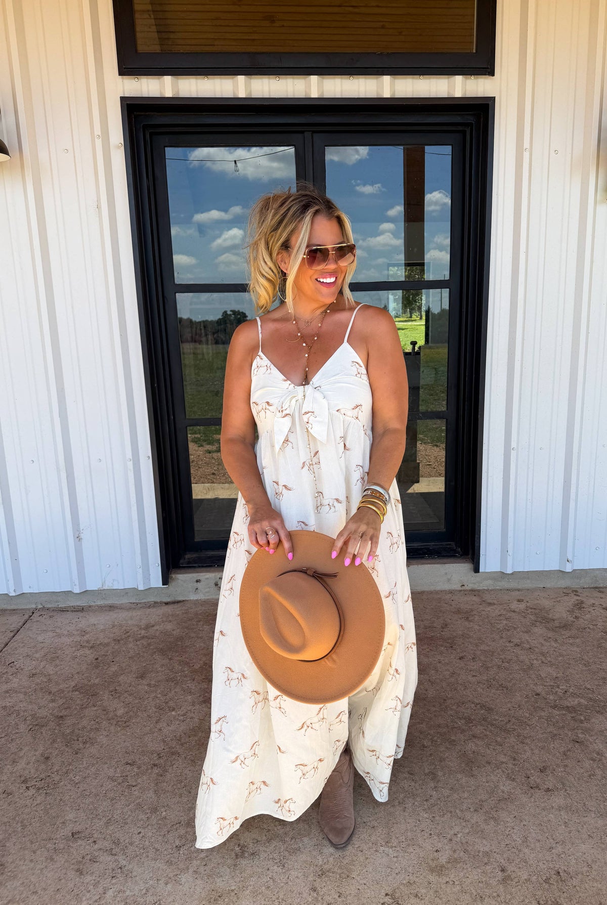 WESTERN CHARM MAXI DRESS: CREAM HORSES