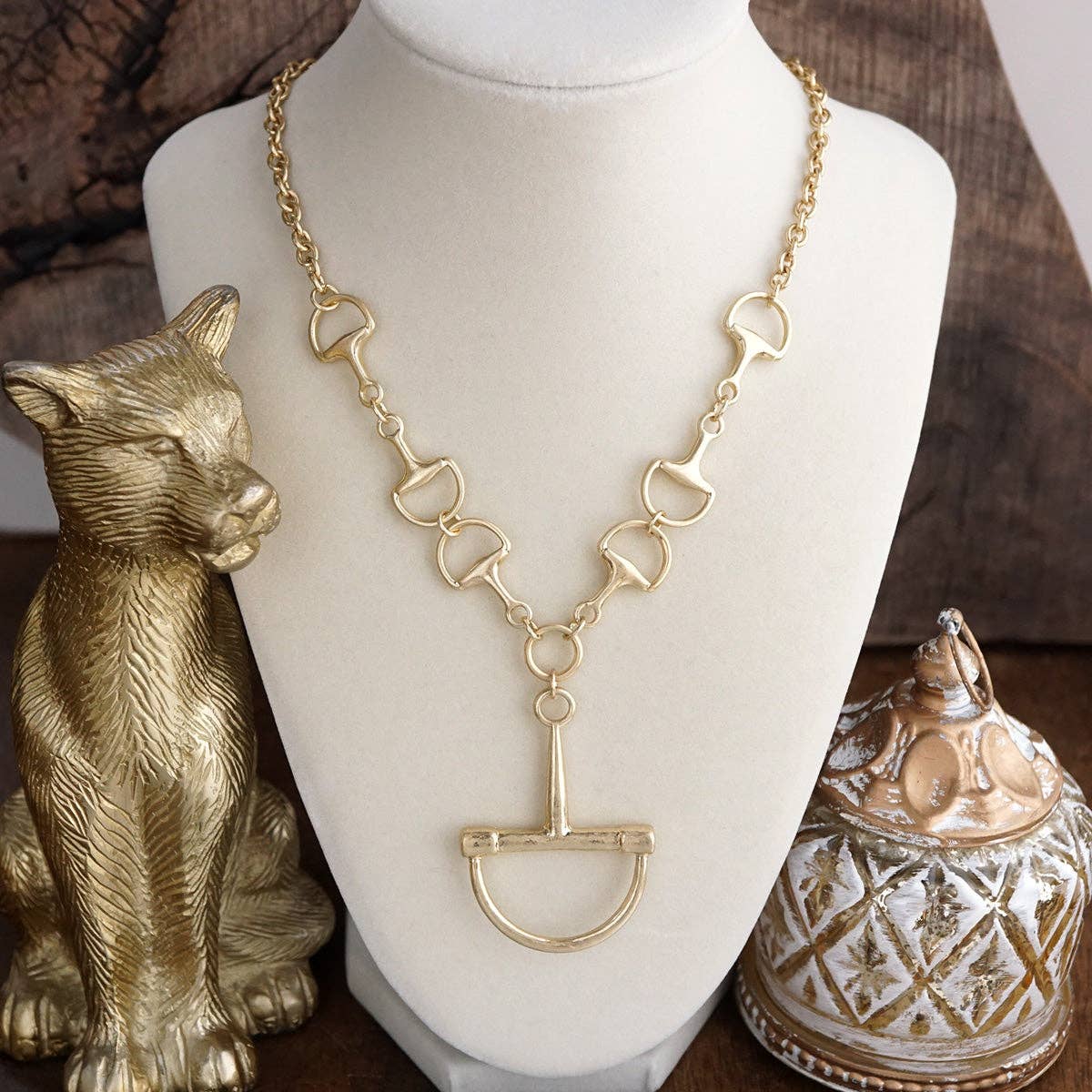 Bit by Bit – Horse Bit Pendant Chain Necklace: Worn Silver