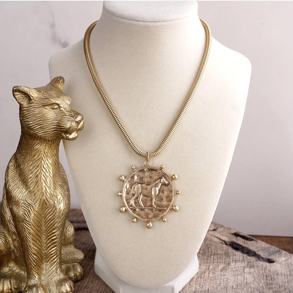 Western Horse Pendant Necklace - Gold Silver – Prairie Medallion: Worn Silver