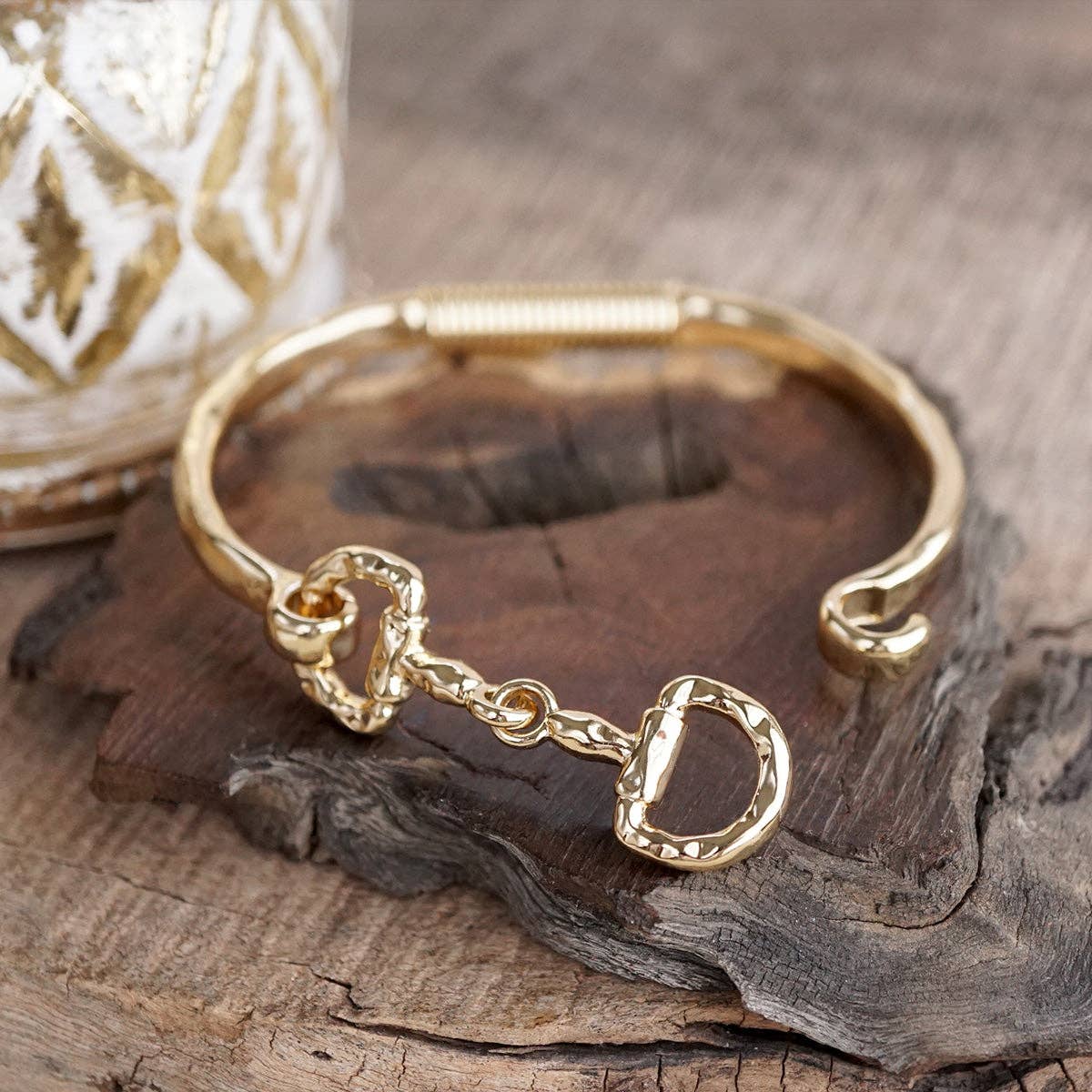 Horse Bit Hinged Bracelet - Rider’s Curve: Gold