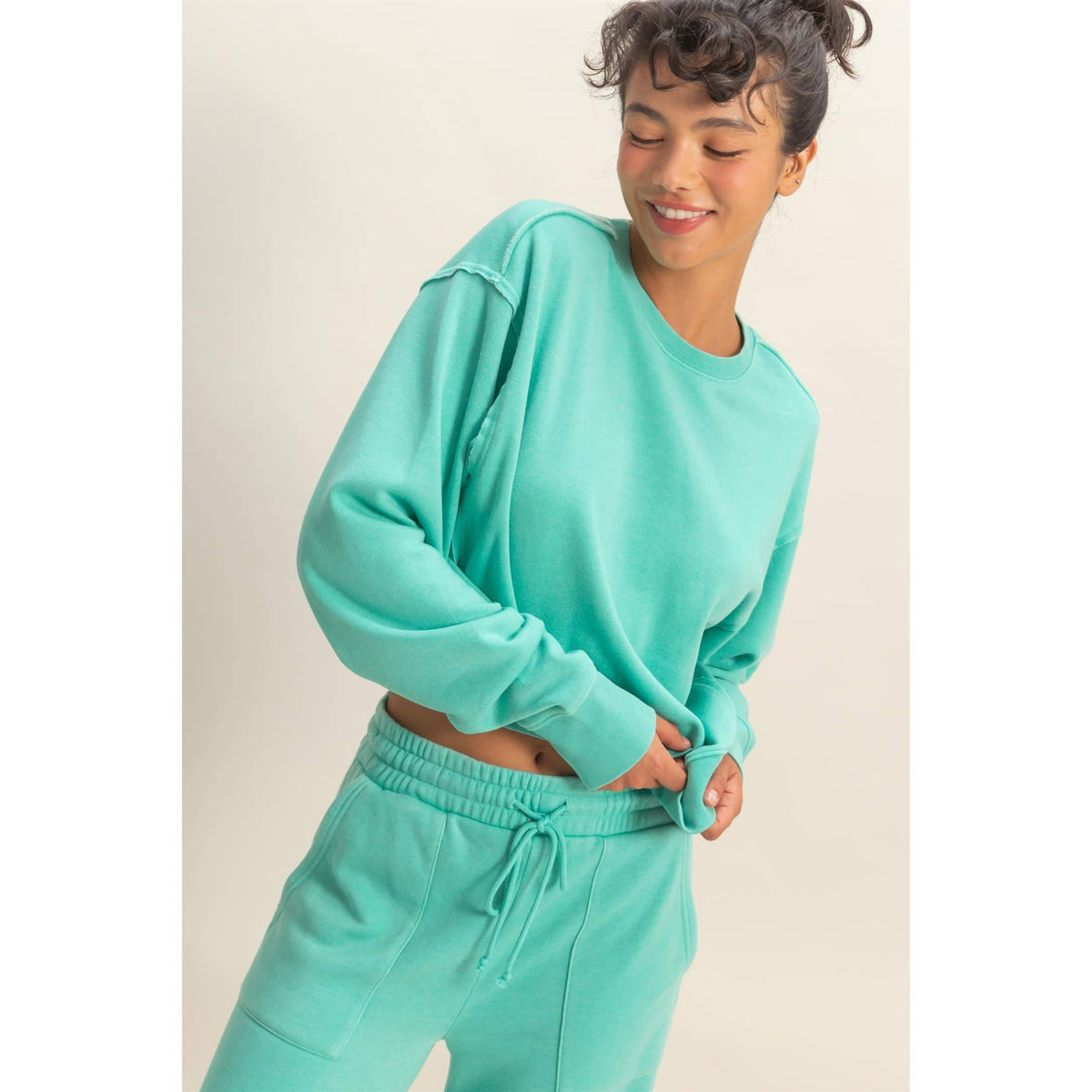 Raw Edge Detail Burnout Sweatshirt: WHIP CREAM