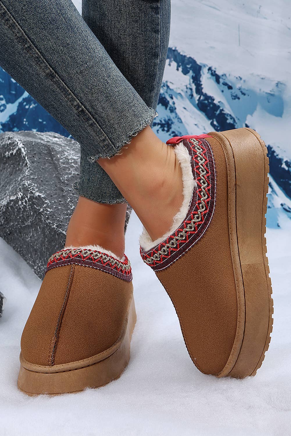 Suede Plush Lined Snow Boots: Chestnut