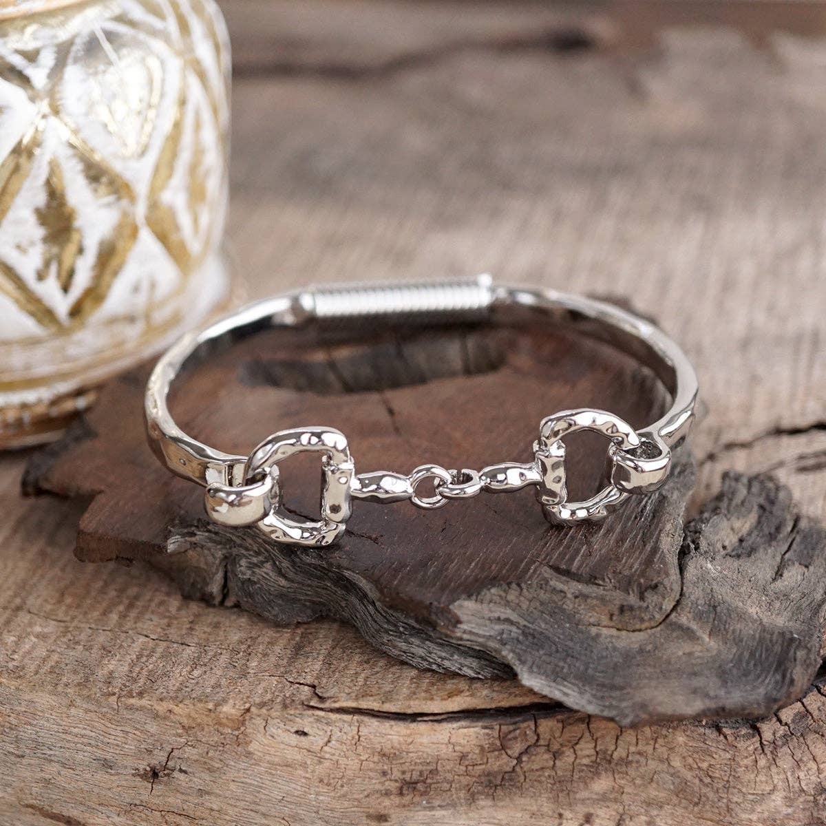Horse Bit Hinged Bracelet - Rider’s Curve: Gold