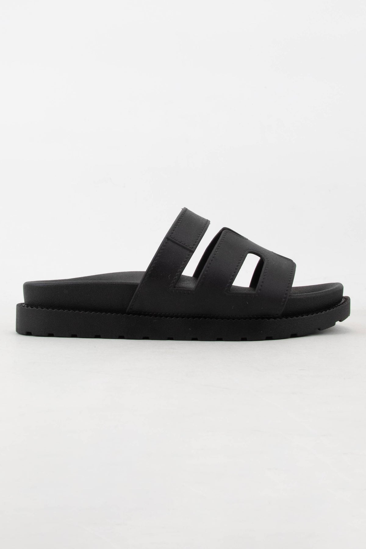 GINO TRENDY CUTOUT DESIGN UPPER SLIP-ON STYLE SANDAL: Black
