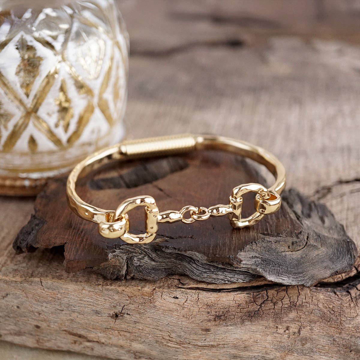Horse Bit Hinged Bracelet - Rider’s Curve: Silver