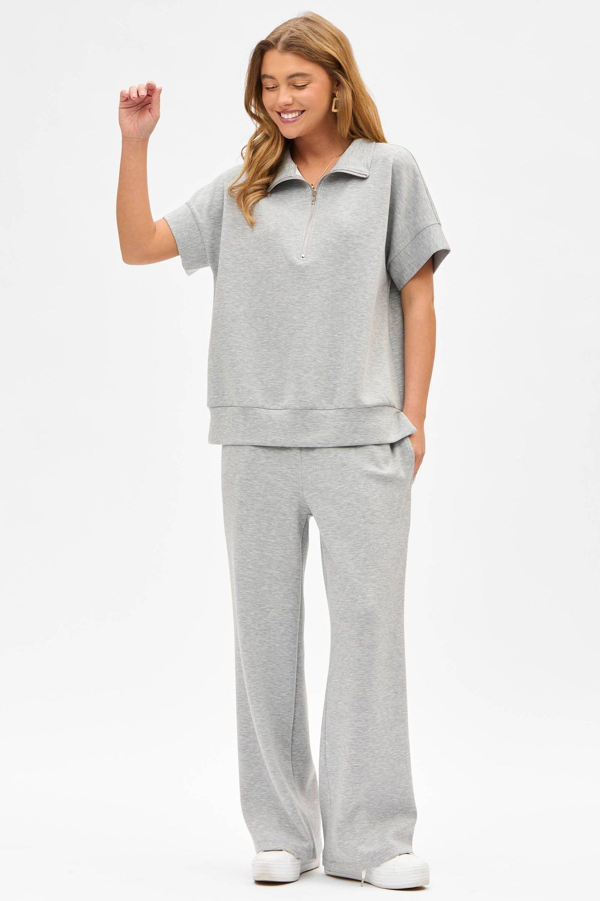 Short Sleeve Quarter Zip + Pants Modal Set TRVSET-CATALINA: GREY