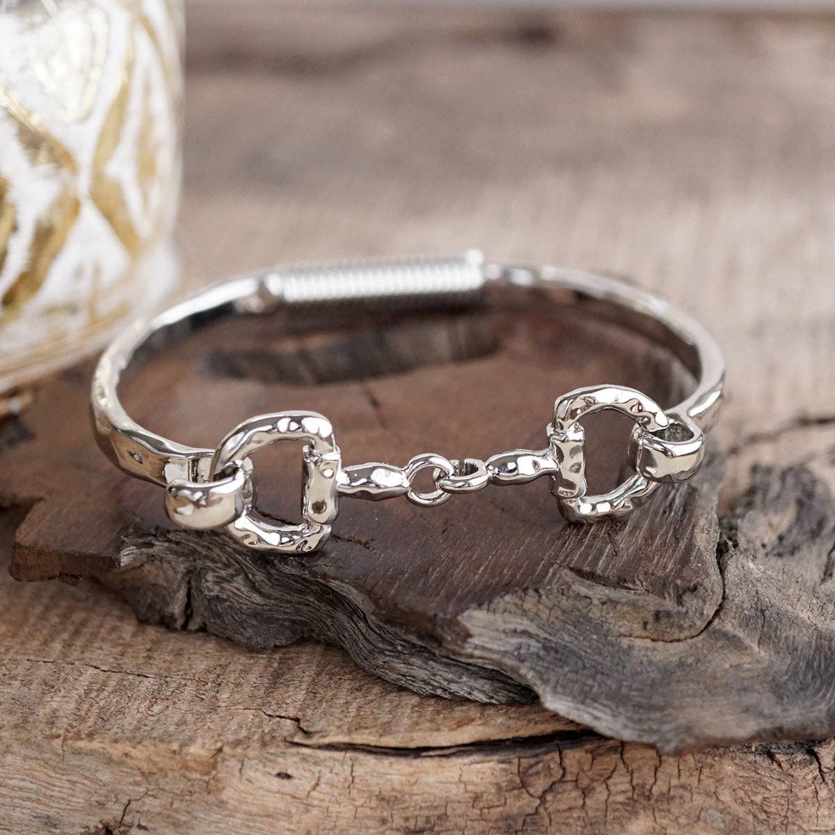 Horse Bit Hinged Bracelet - Rider’s Curve: Silver
