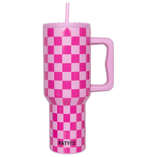 Pink Checker Stainless Steel Tumbler 38oz