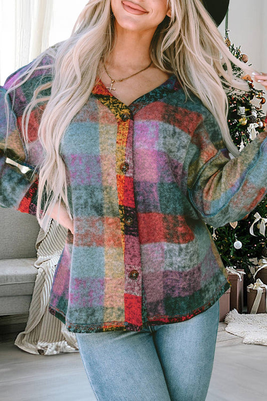 Brushed Checked Western Buttoned Jacket Multi-Colored