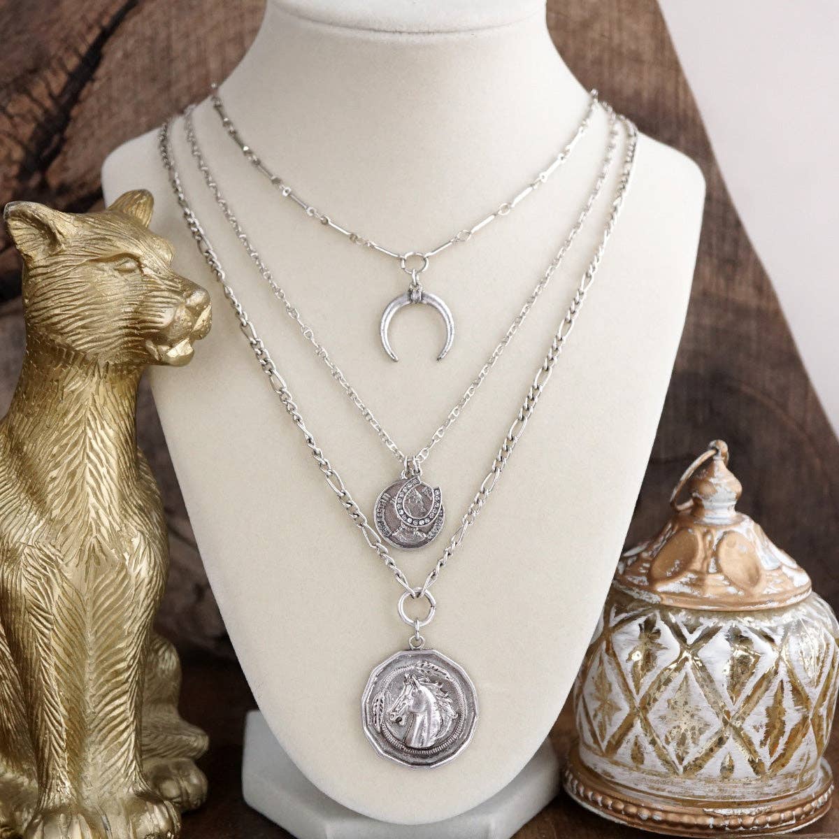 Moonlit Rider – Layered Horse Coin Necklace: Gold