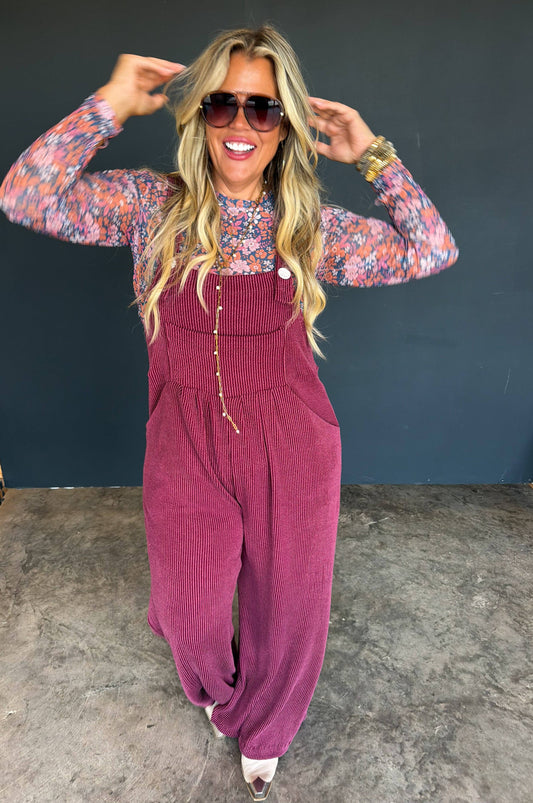 FALL KARLI OVERALLS: PLUM