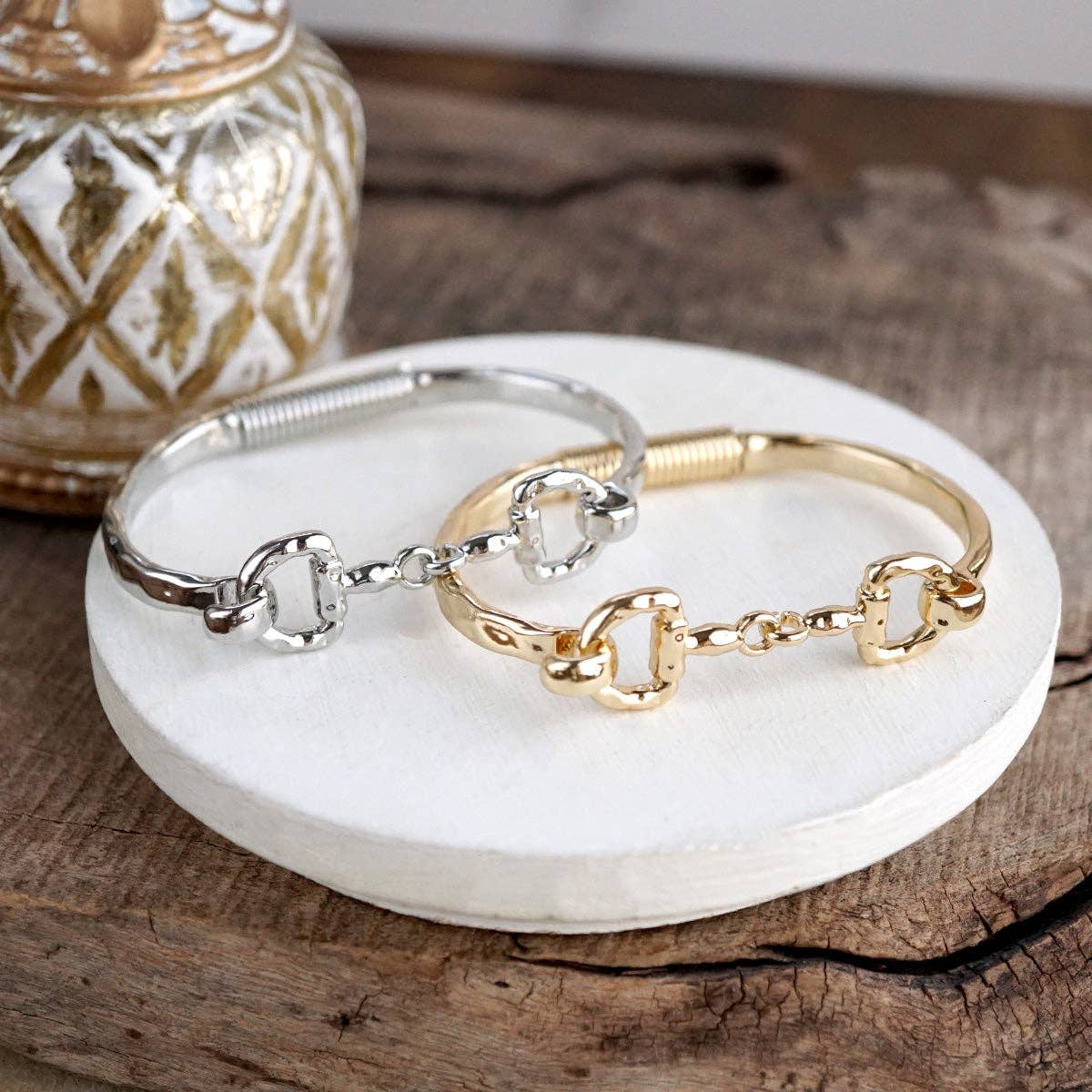 Horse Bit Hinged Bracelet - Rider’s Curve: Silver