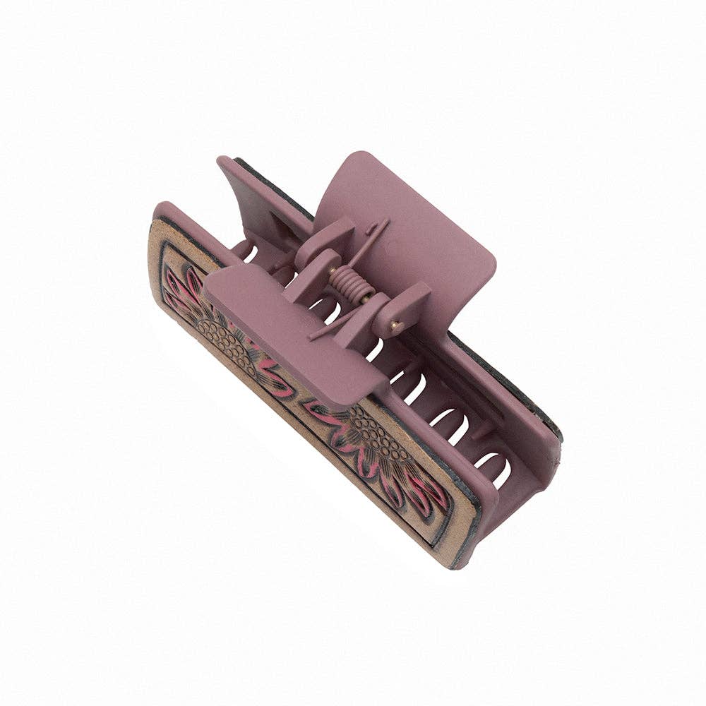 Sunset Sunflower Hair Comb Clip: Hand-Tooled