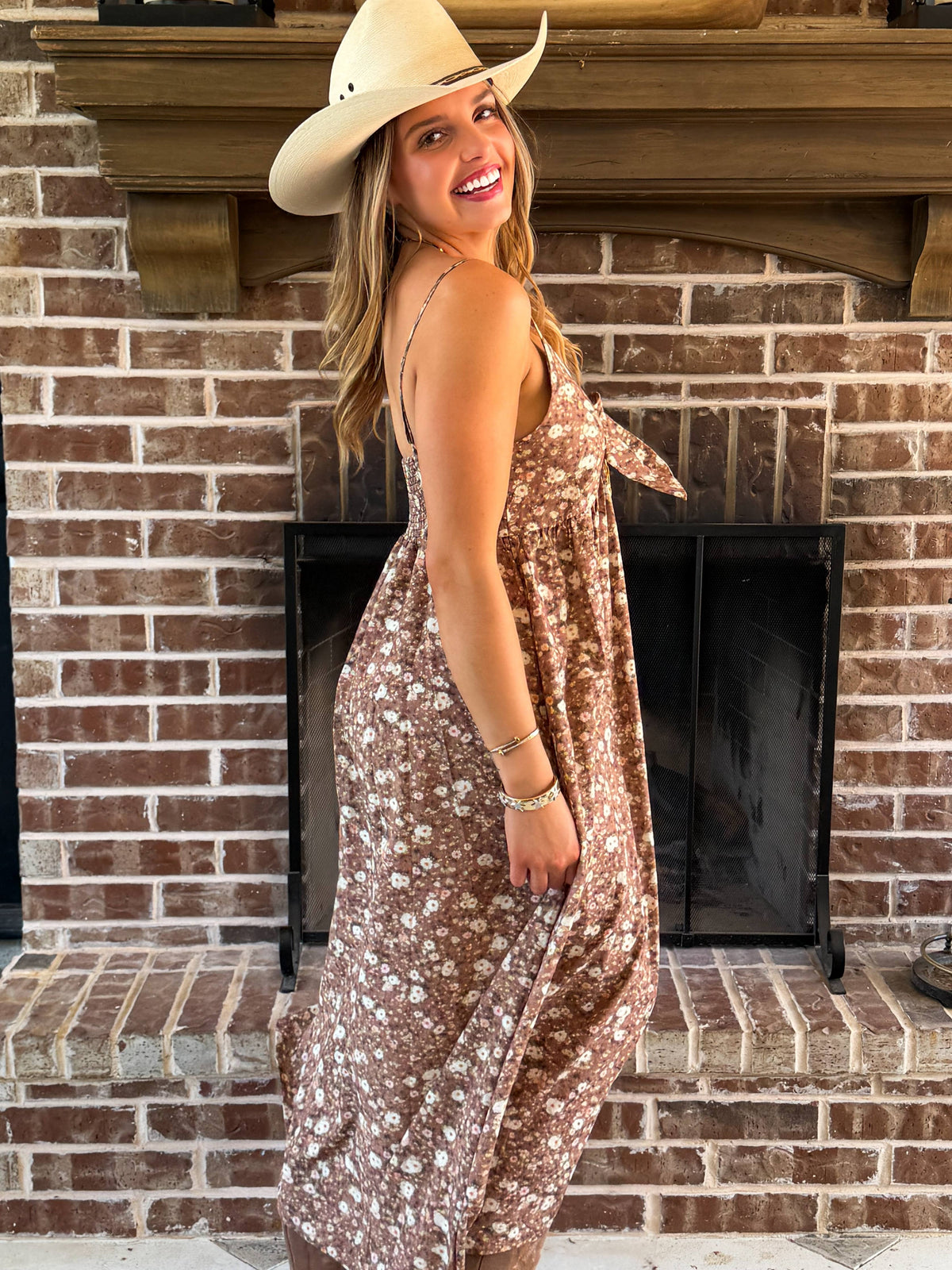 WESTERN CHARM MAXI DRESS: BROWN FLORAL