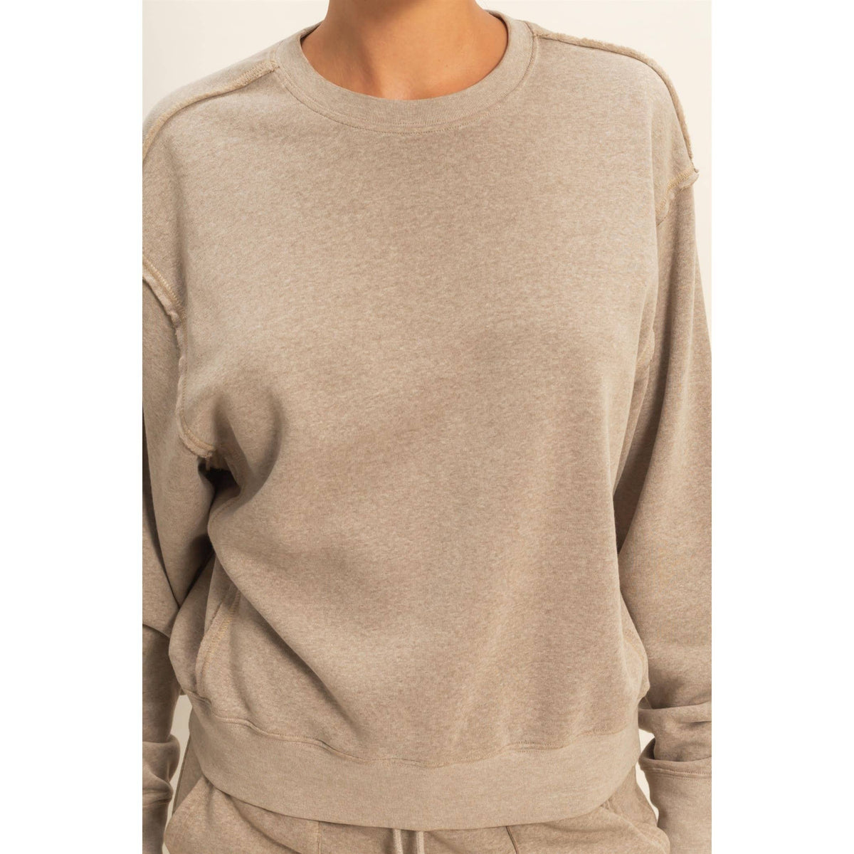 Raw Edge Detail Burnout Sweatshirt: WHIP CREAM