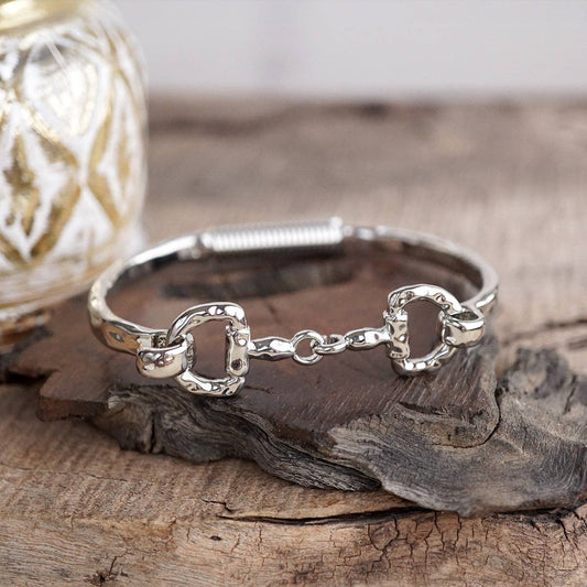 Horse Bit Hinged Bracelet - Rider’s Curve: Silver