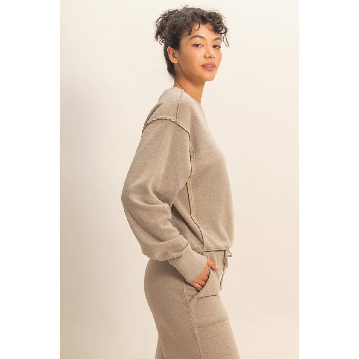 Raw Edge Detail Burnout Sweatshirt: WHIP CREAM