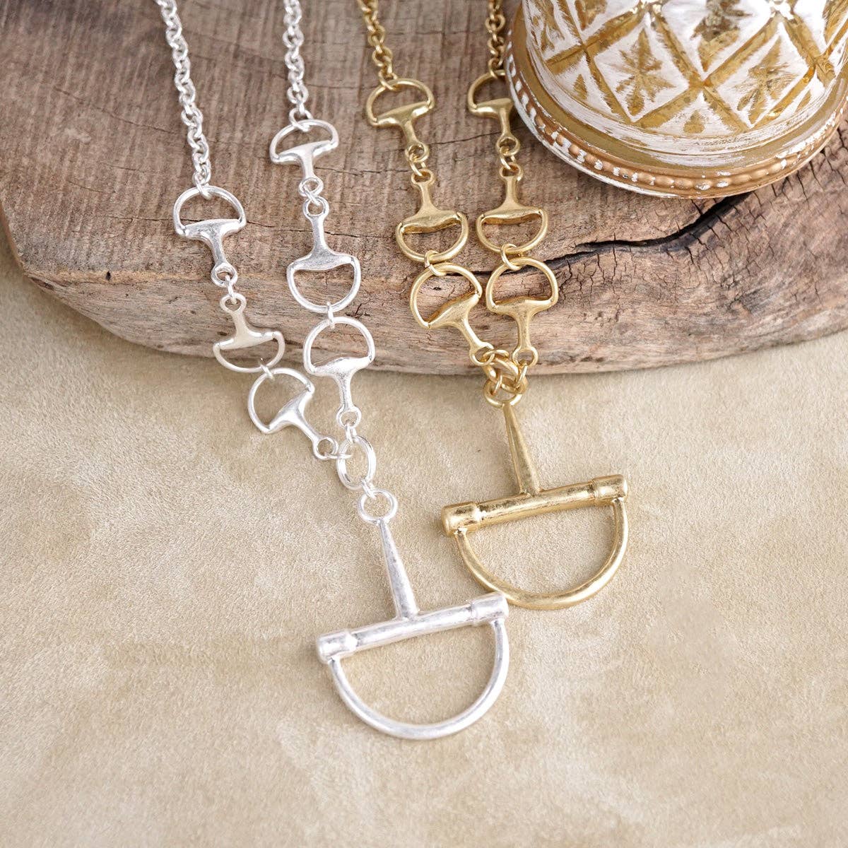 Bit by Bit – Horse Bit Pendant Chain Necklace: Worn Gold