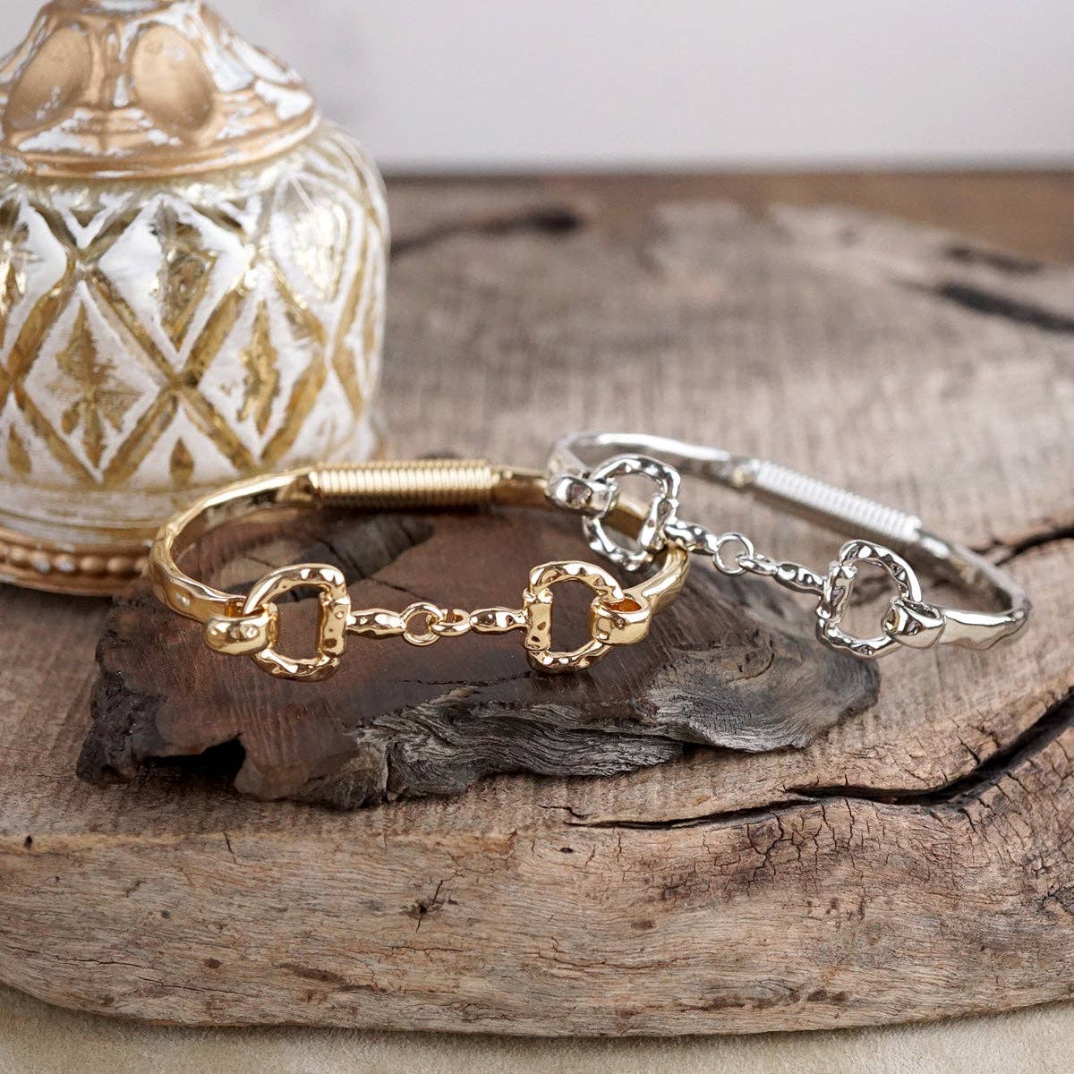 Horse Bit Hinged Bracelet - Rider’s Curve: Gold