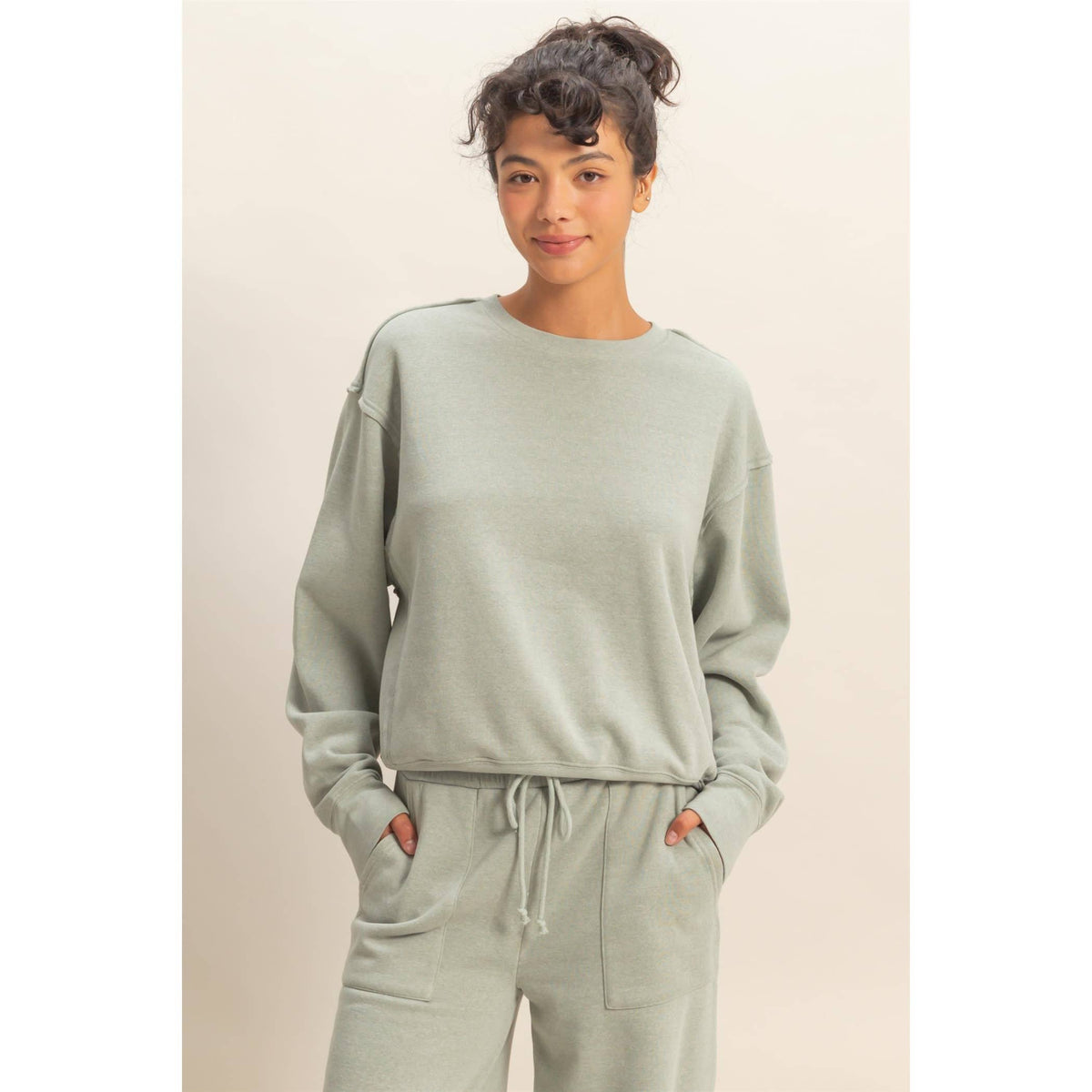 Raw Edge Detail Burnout Sweatshirt: WHIP CREAM