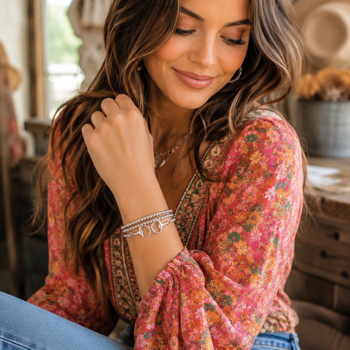 Bit of Shine – Set of 3 Stretch Bracelets with Horse Bit: Silver