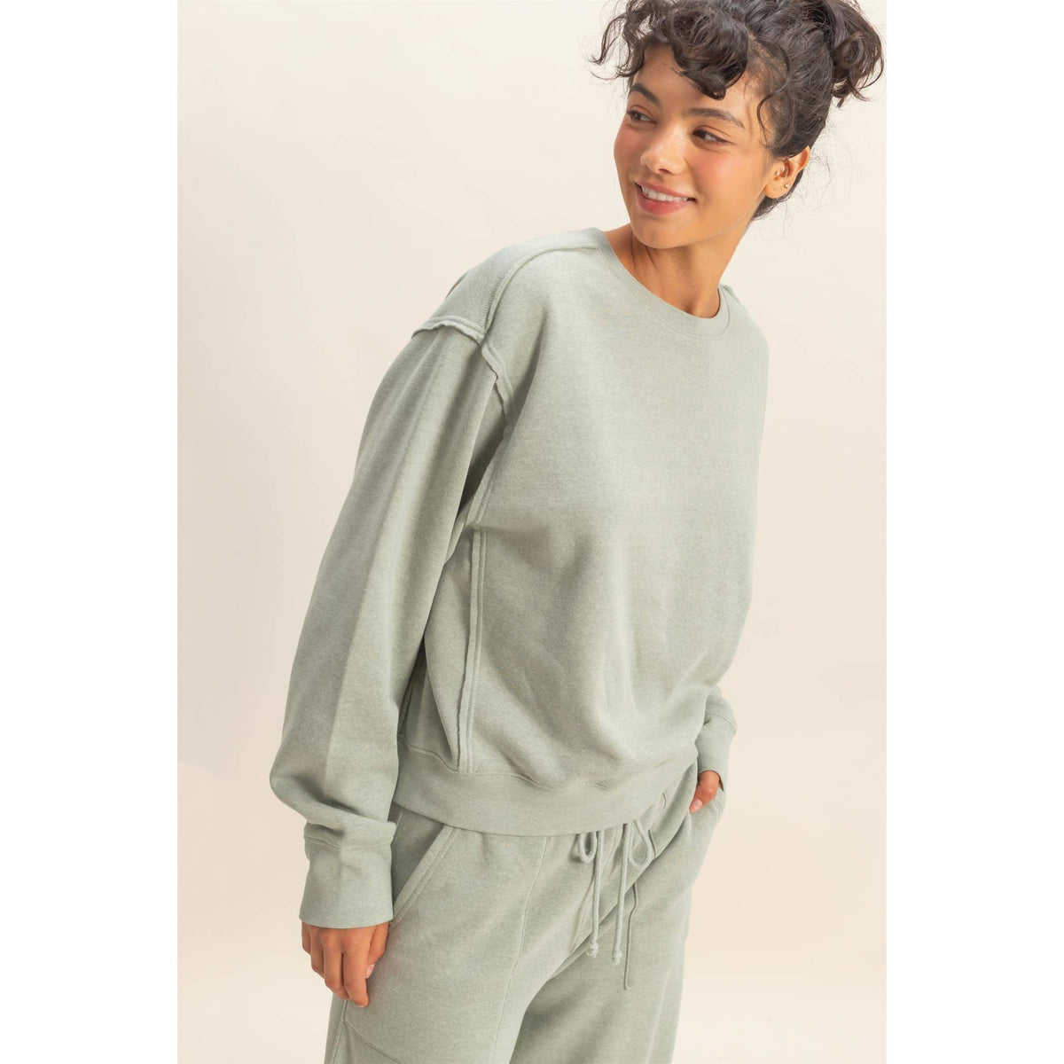 Raw Edge Detail Burnout Sweatshirt: WHIP CREAM