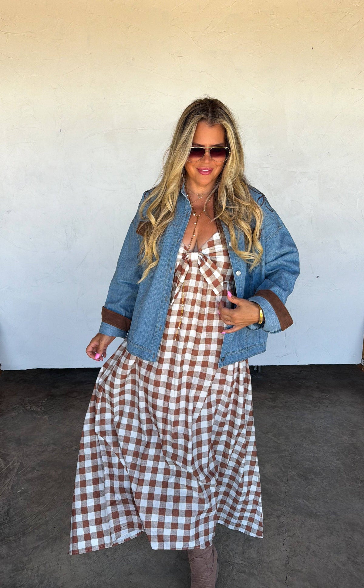 WESTERN CHARM MAXI DRESS: BROWN GINGHAM
