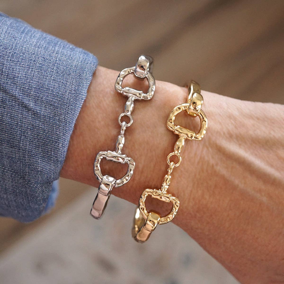 Horse Bit Hinged Bracelet - Rider’s Curve: Gold