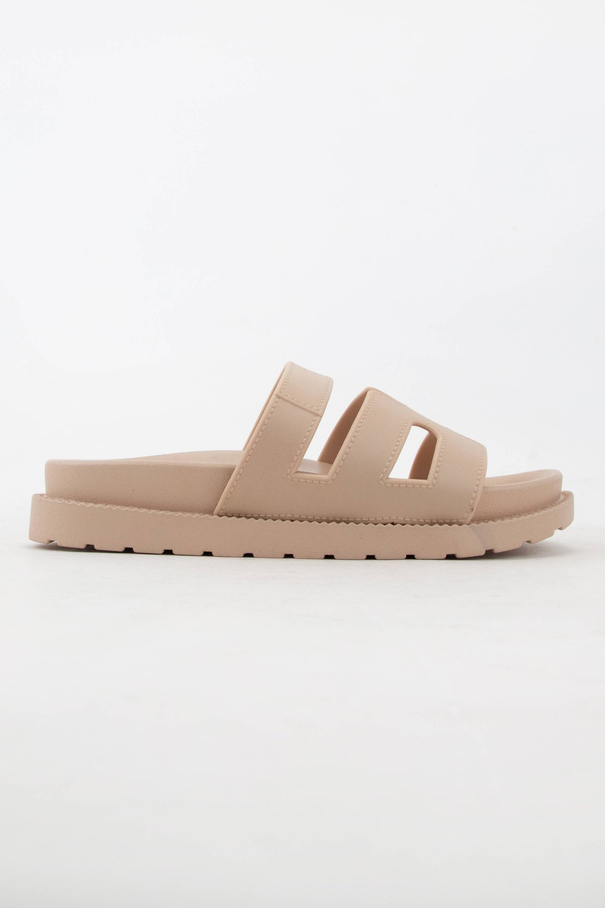 GINO TRENDY CUTOUT DESIGN UPPER SLIP-ON STYLE SANDAL: Black