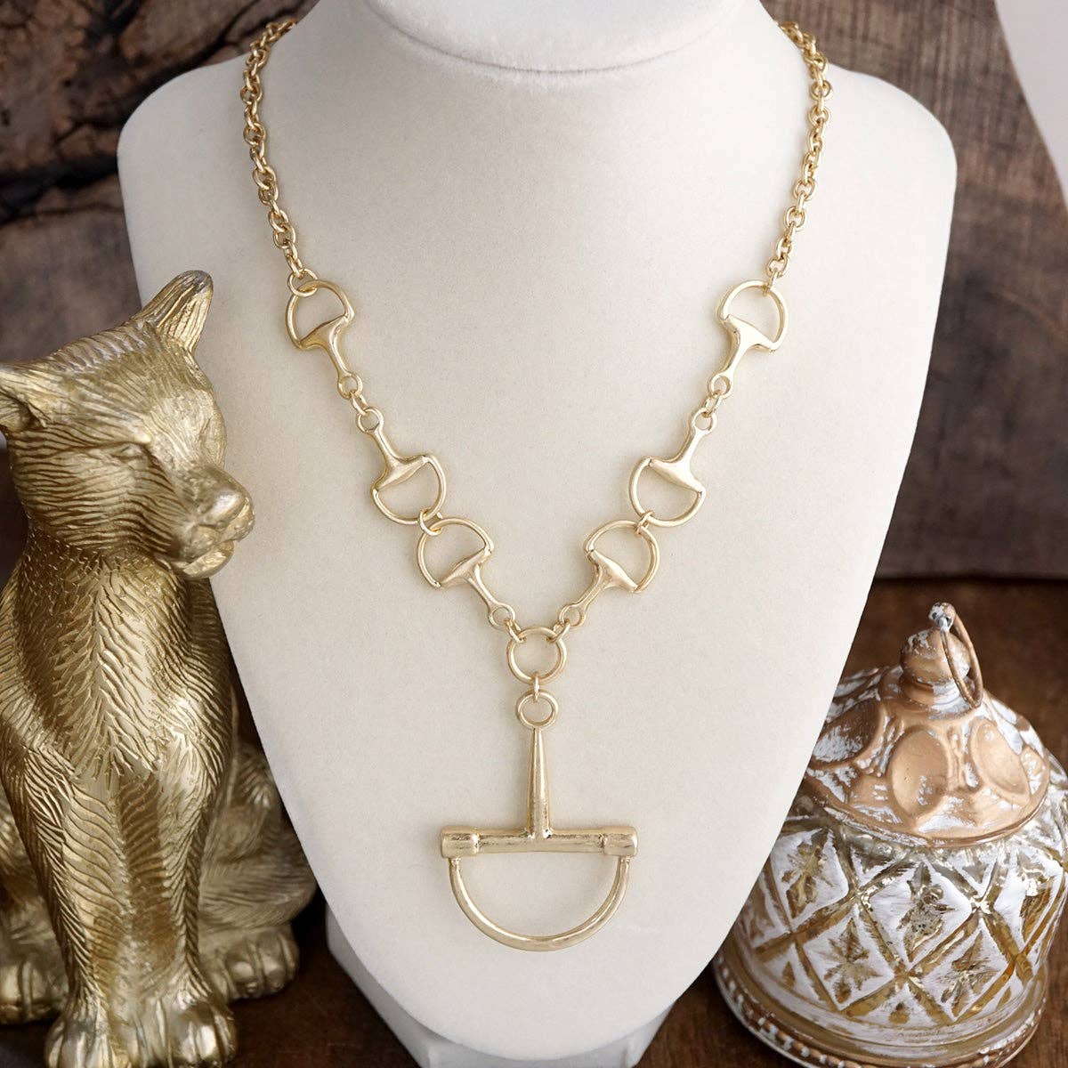 Bit by Bit – Horse Bit Pendant Chain Necklace: Worn Gold