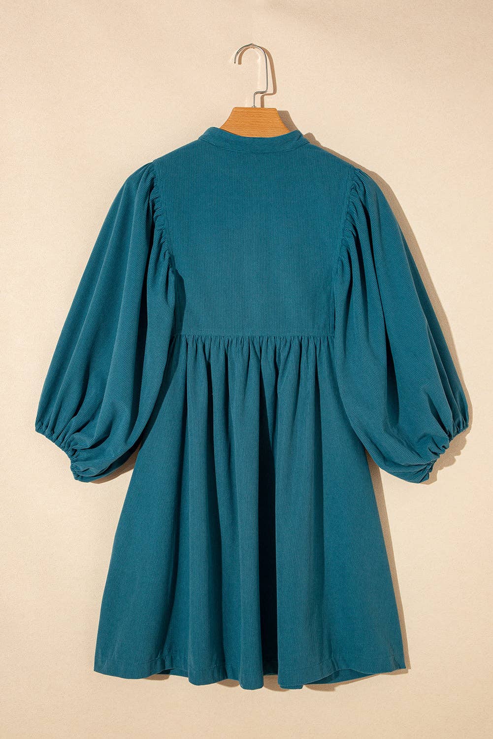 Corduroy Buttoned 3/4 Sleeve Dress: Blue