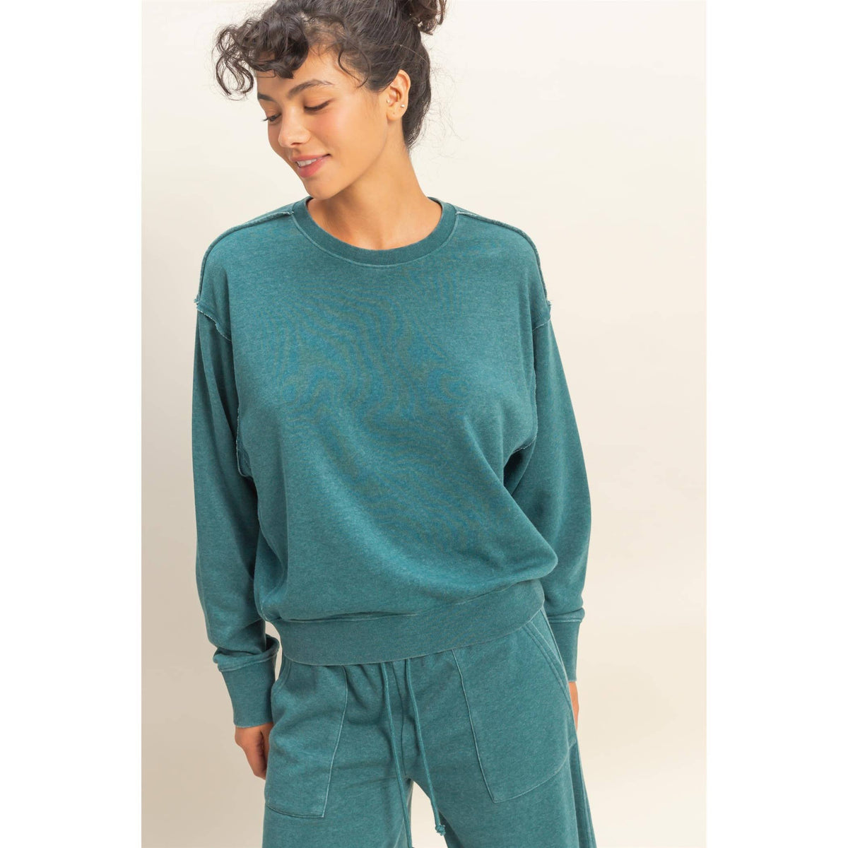 Raw Edge Detail Burnout Sweatshirt: WHIP CREAM