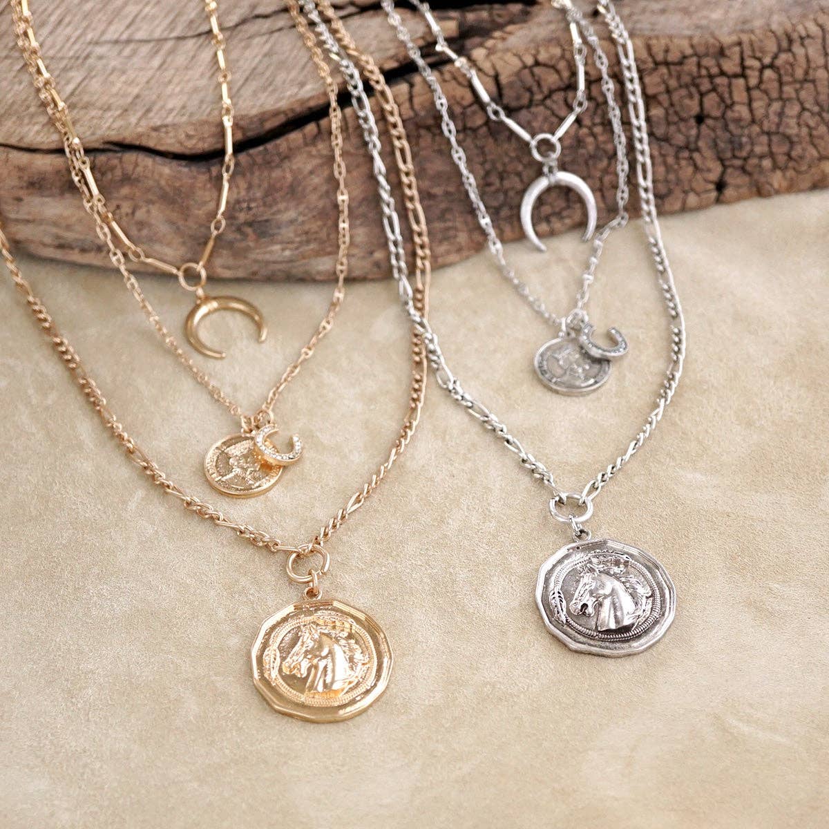 Moonlit Rider – Layered Horse Coin Necklace: Gold