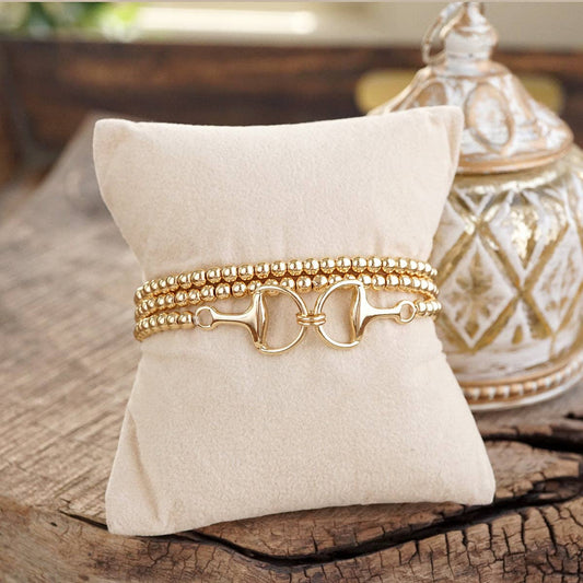 Bit of Shine – Set of 3 Stretch Bracelets with Horse Bit: Gold