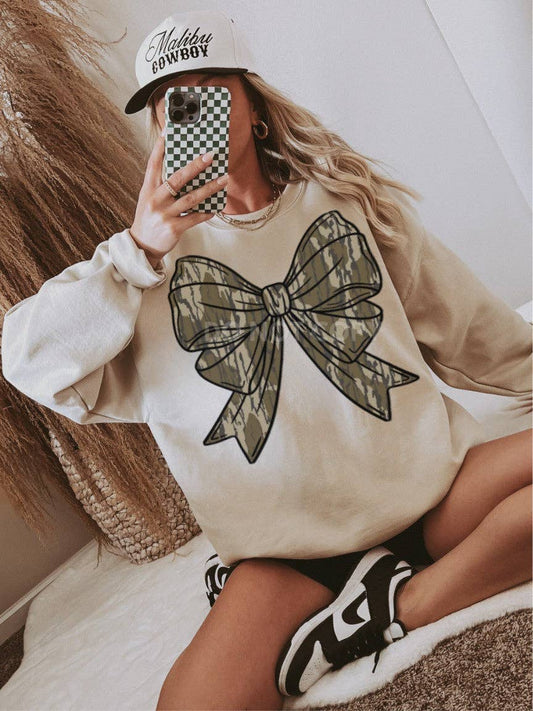 Camo Bow Sweatshirt (Sand Color)