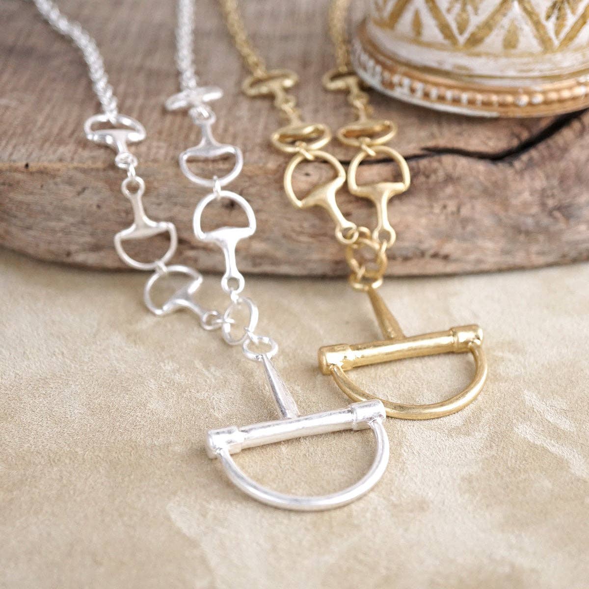Bit by Bit – Horse Bit Pendant Chain Necklace: Worn Silver