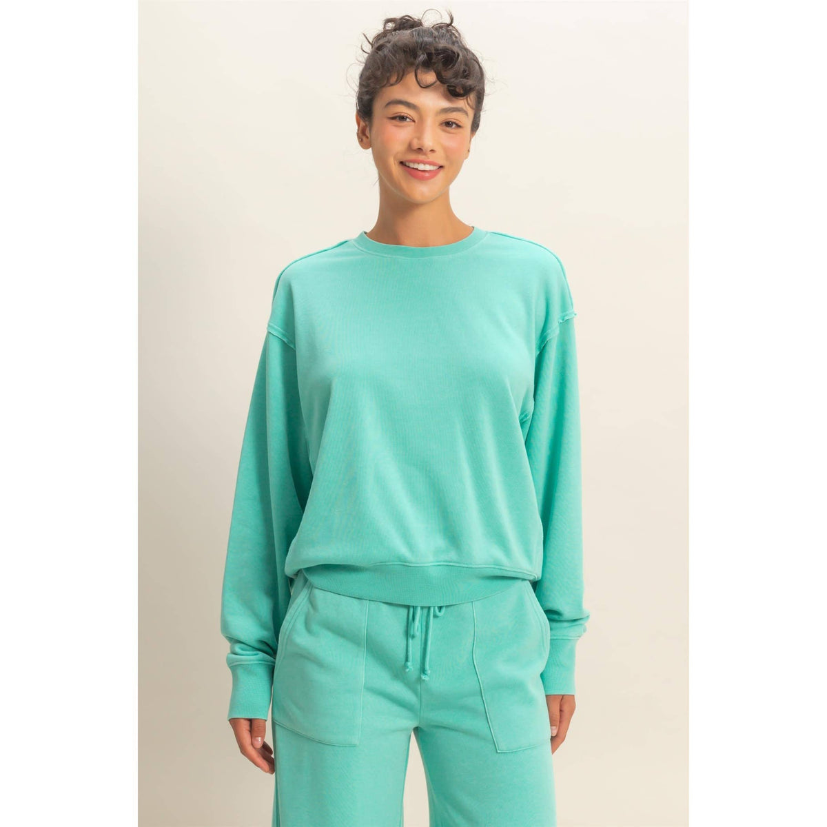 Raw Edge Detail Burnout Sweatshirt: WHIP CREAM