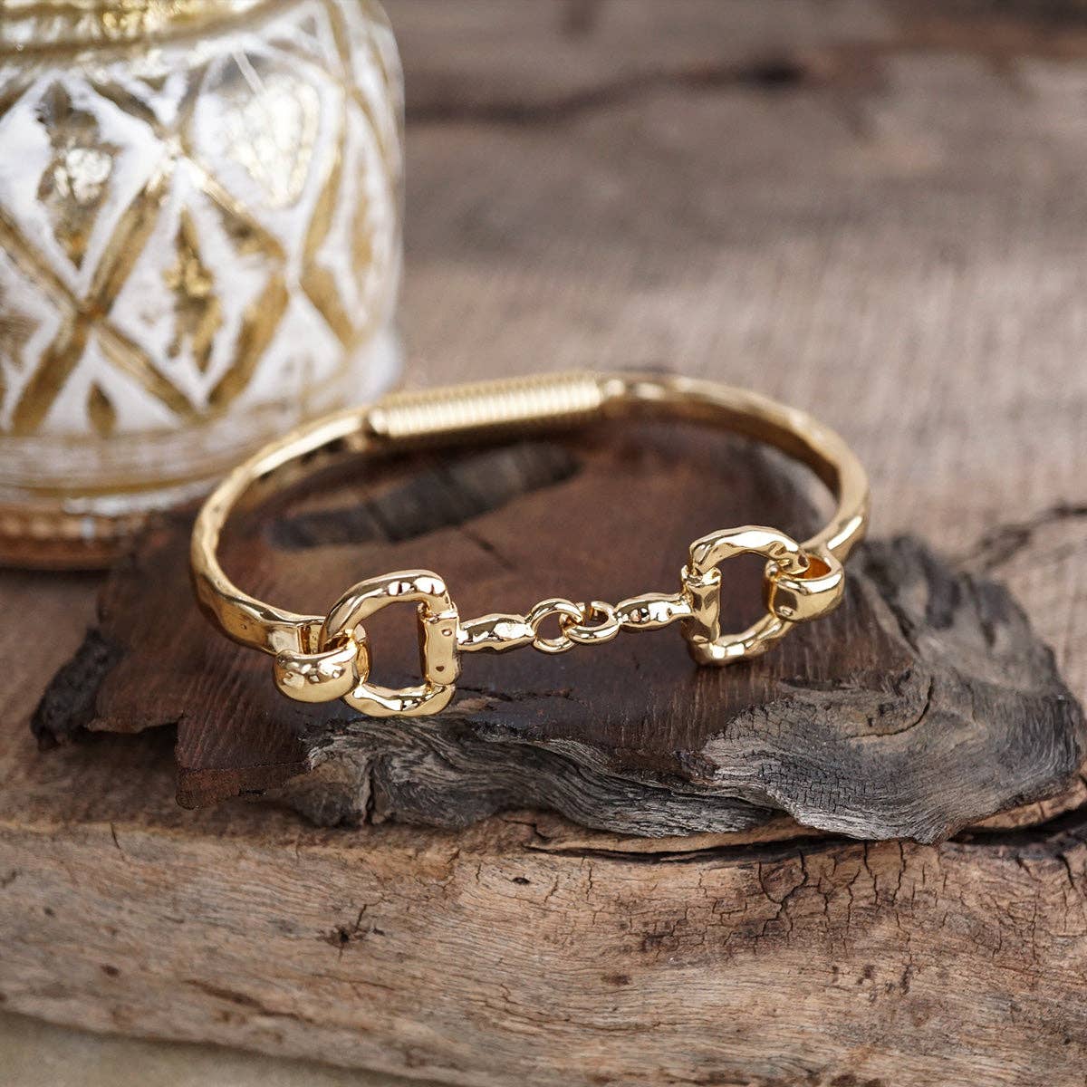 Horse Bit Hinged Bracelet - Rider’s Curve: Silver