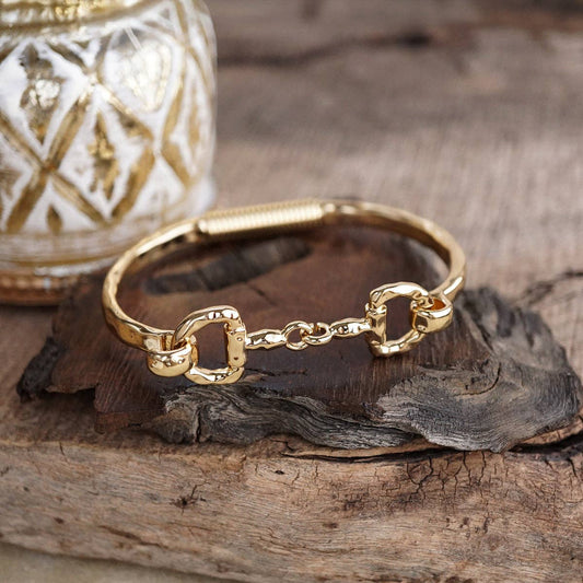 Horse Bit Hinged Bracelet - Rider’s Curve: Gold