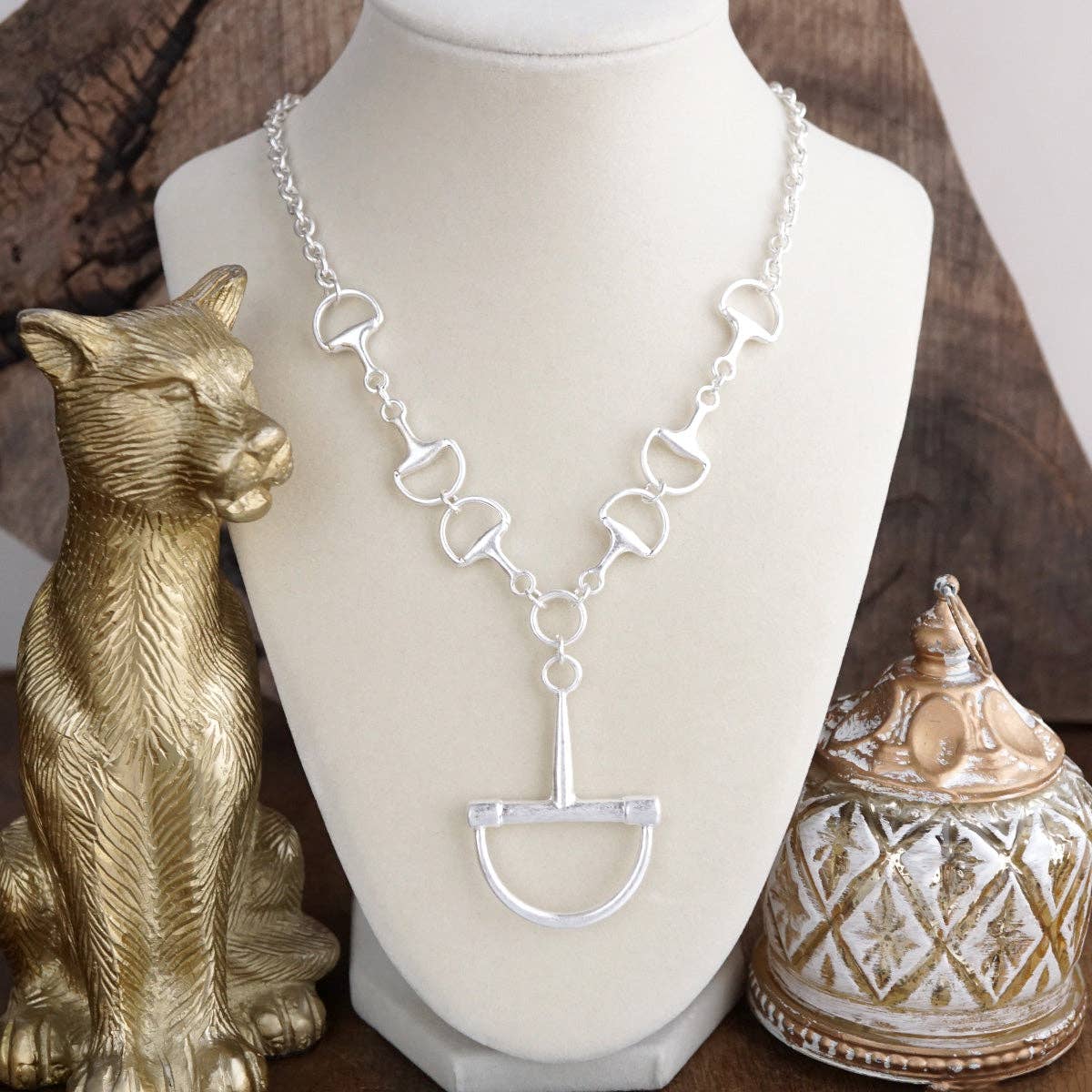 Bit by Bit – Horse Bit Pendant Chain Necklace: Worn Gold