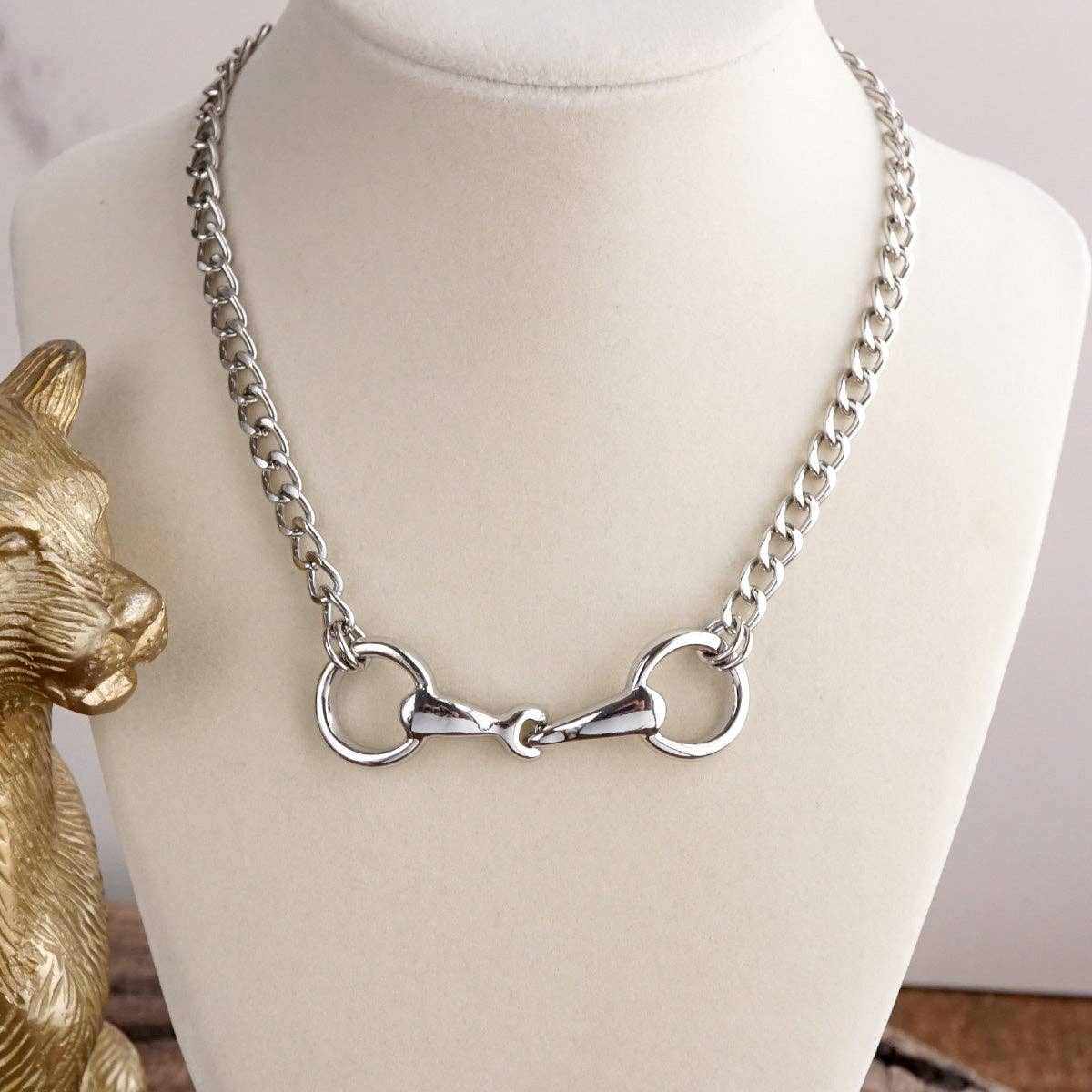 Horse Bit Chain Necklace – Gold Silver - Modern Equestrian Link Necklace: Gold